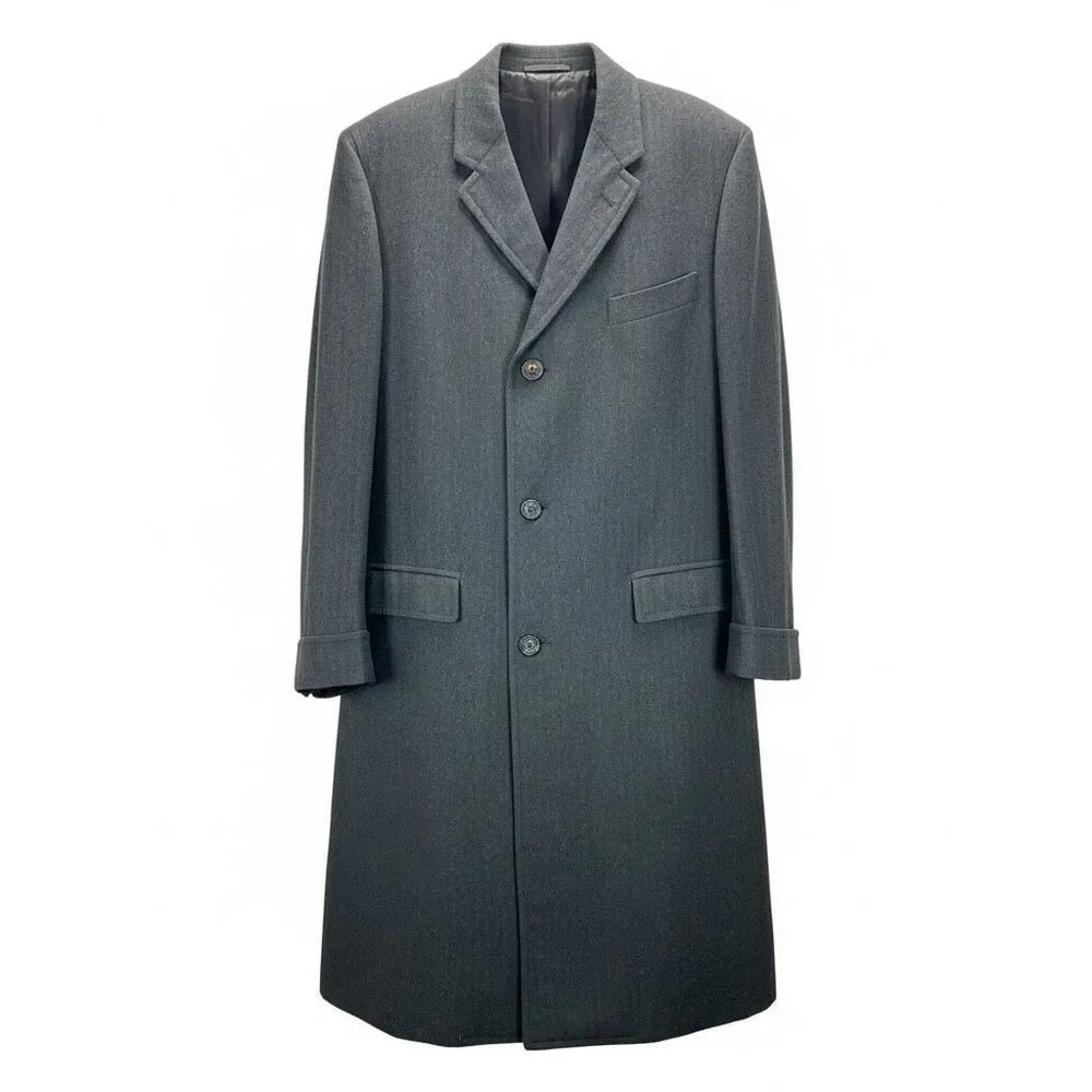 Vintage Charcoal Wool Overcoat Tailored Long Coat Classic Minimalist 44R